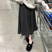 孕妇秋冬托腹半身裙宽松大码显瘦高腰 遮胯a字毛呢百褶裙中长款黑