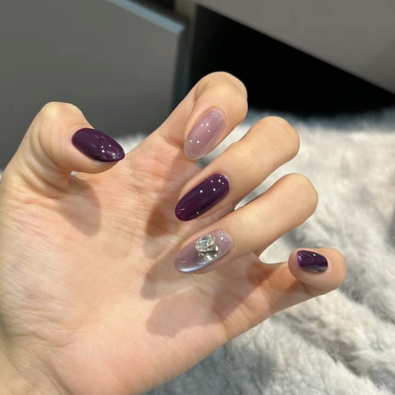 High-End Handmade Wearable Nail Pieces, Purple Cat-Eye Design, Light Luxury Style, Complexion-Enhancing Finished Nail Stickers Wholesale