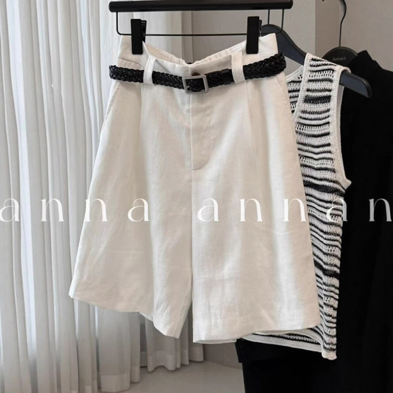 Chao Level Recommendation! Old Money Style Tencel Linen White Five-Quarter Pants Summer Comfortable Breathable Casual Shorts