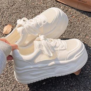 2025 Summer and Autumn New Mesh Thick-Soled White Shoes for Women, Versatile Chic with Skirts, Breathable and Lightweight Sneakers for Women
