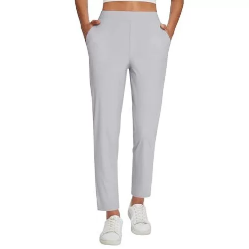 Women's Travel Pants Lightweight Elastic Band Zipper Pocket Small Ankle Formal Golf Work Business Casual Pants