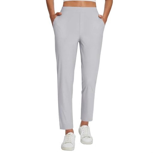 Women's Travel Pants Lightweight Elastic Band Zipper Pocket Small Ankle Formal Golf Work Business Casual Pants