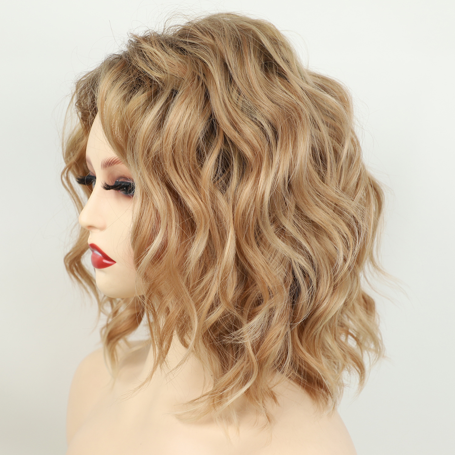 Blonde with Dark Roots Short Curly Tight Corkscrew Curls Wig Wigs dark blonde with roots curly Wig curls Heat Resistant  main image 3