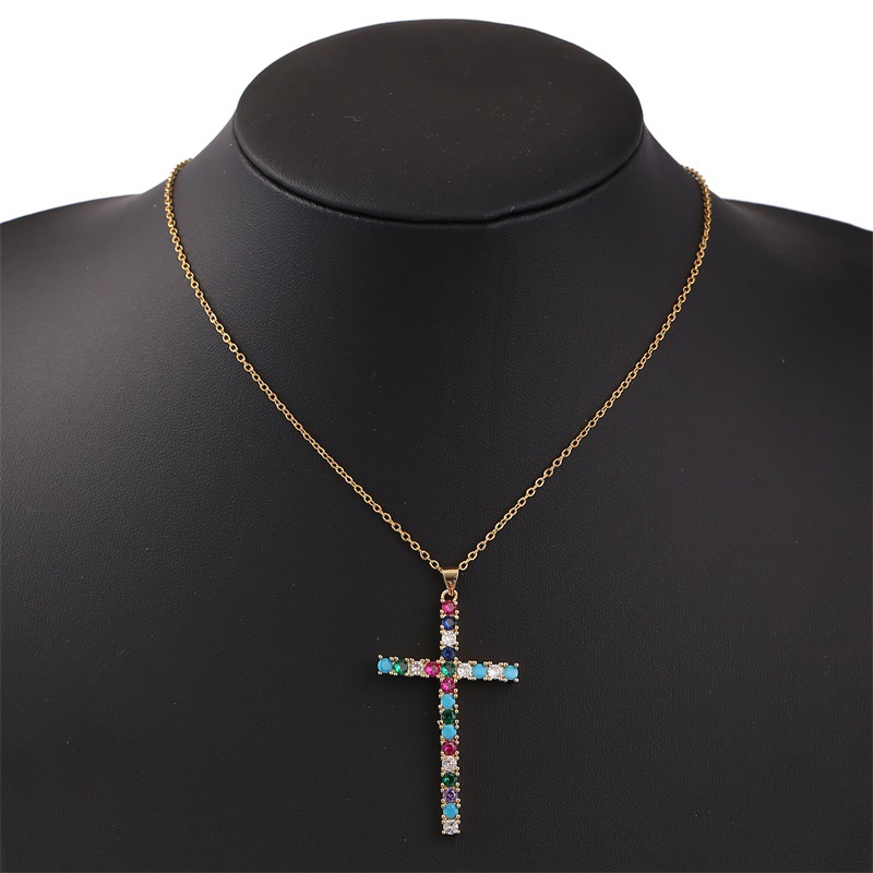 Retro Cross Copper Plating Zircon Pendant Necklace 1 Piece