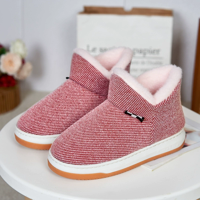 Зимние теплые хлопковые тапочки для пар, мужские и женские туфли на толстой подошве, нескользящая теплая Домашняя обувь на флисовой подкладке, хлопчатобумажные туфли на высоком каблуке, большие размеры