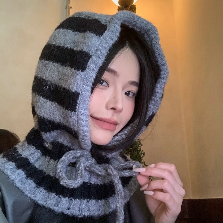 Çizgili balaklava çocuk sonbahar kış soğuk geçirmez sıcak bir atkı, örme ipliği entegre, Lei Feng şapka, büyük_voghion.com