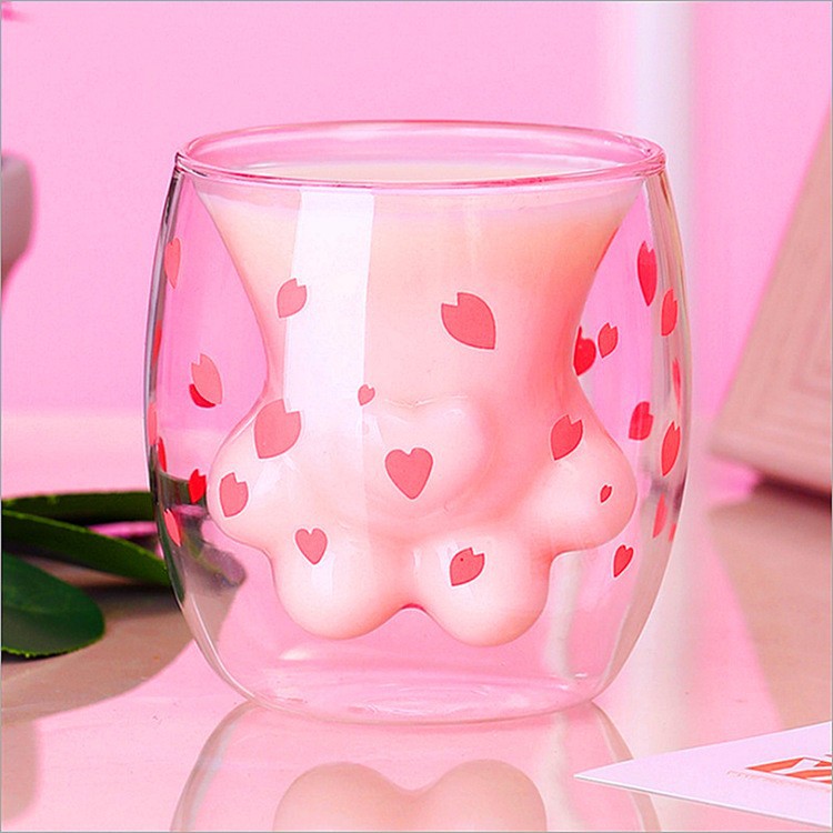 创意双层隔热玻璃咖啡杯高硼硅茶杯家用可爱透明卡通网红水杯批发