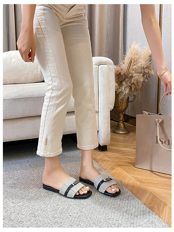 Dép sandal nữ quai ngang đế bằng, dép xỏ chân mùa hè đi ngoài trời — Màu xanh lam, Màu xám chi tiết 16