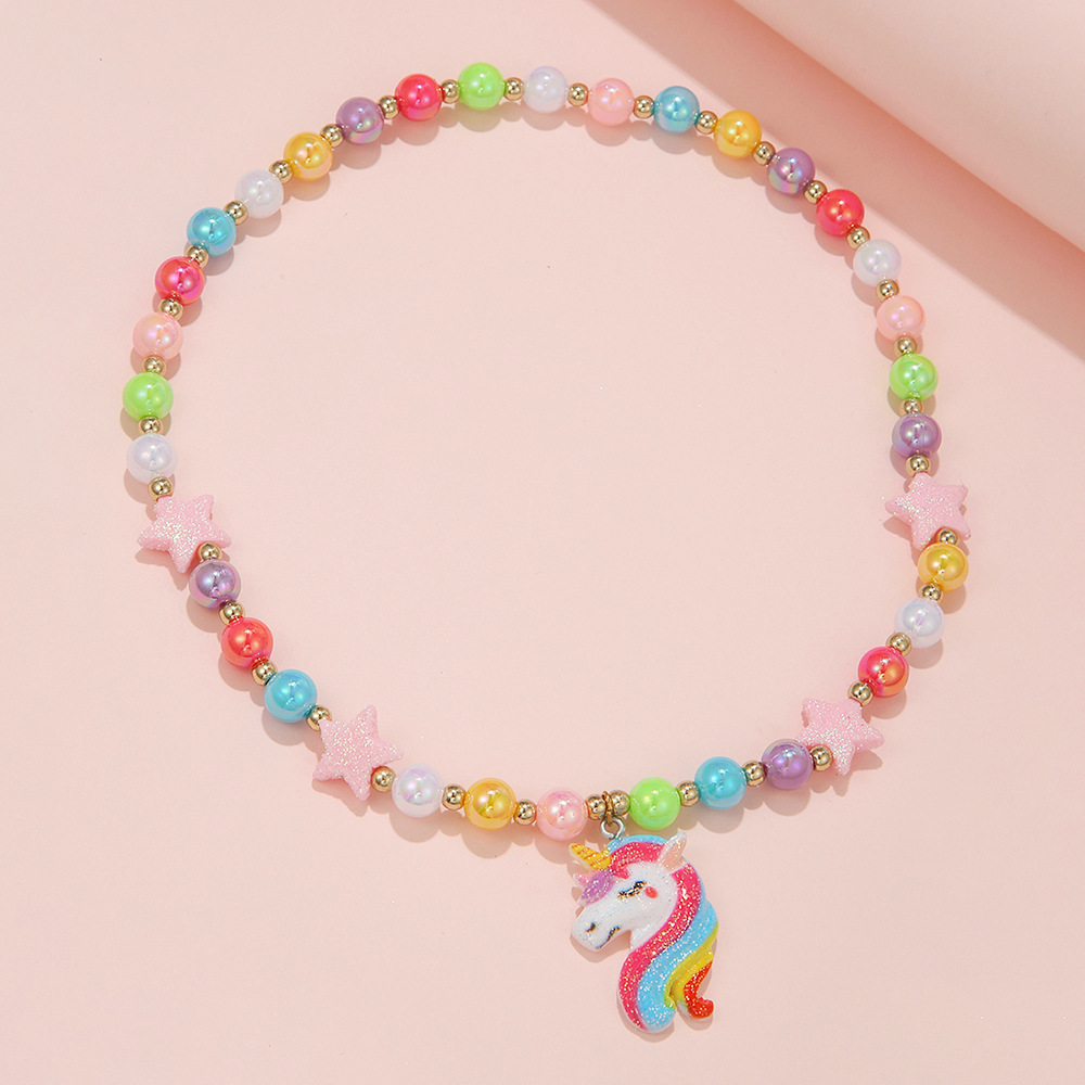Simple Style Star Unicorn Plastic Resin Beaded Handmade Girl's Necklace 1 Piece display picture 3