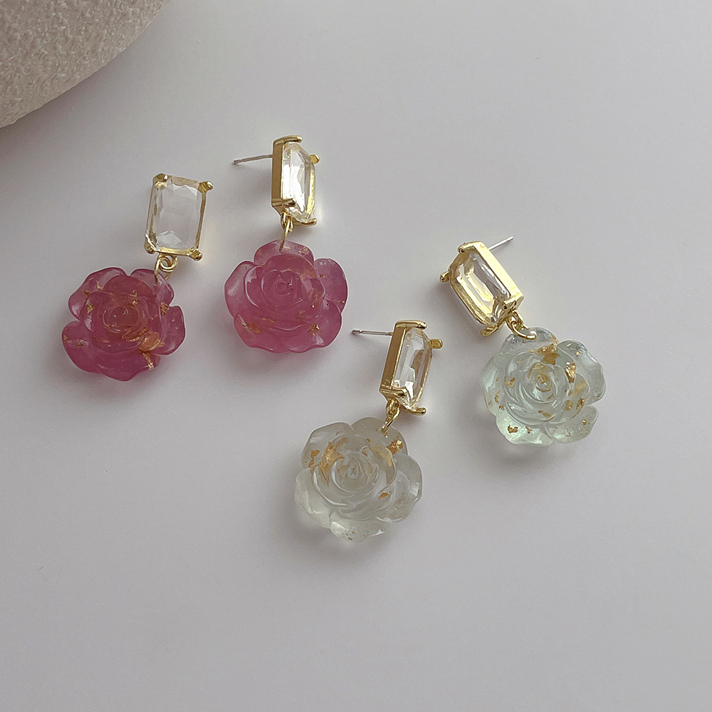 1 Pair Fashion Flower Rectangle Arylic Resin Women's Drop Earrings display picture 1