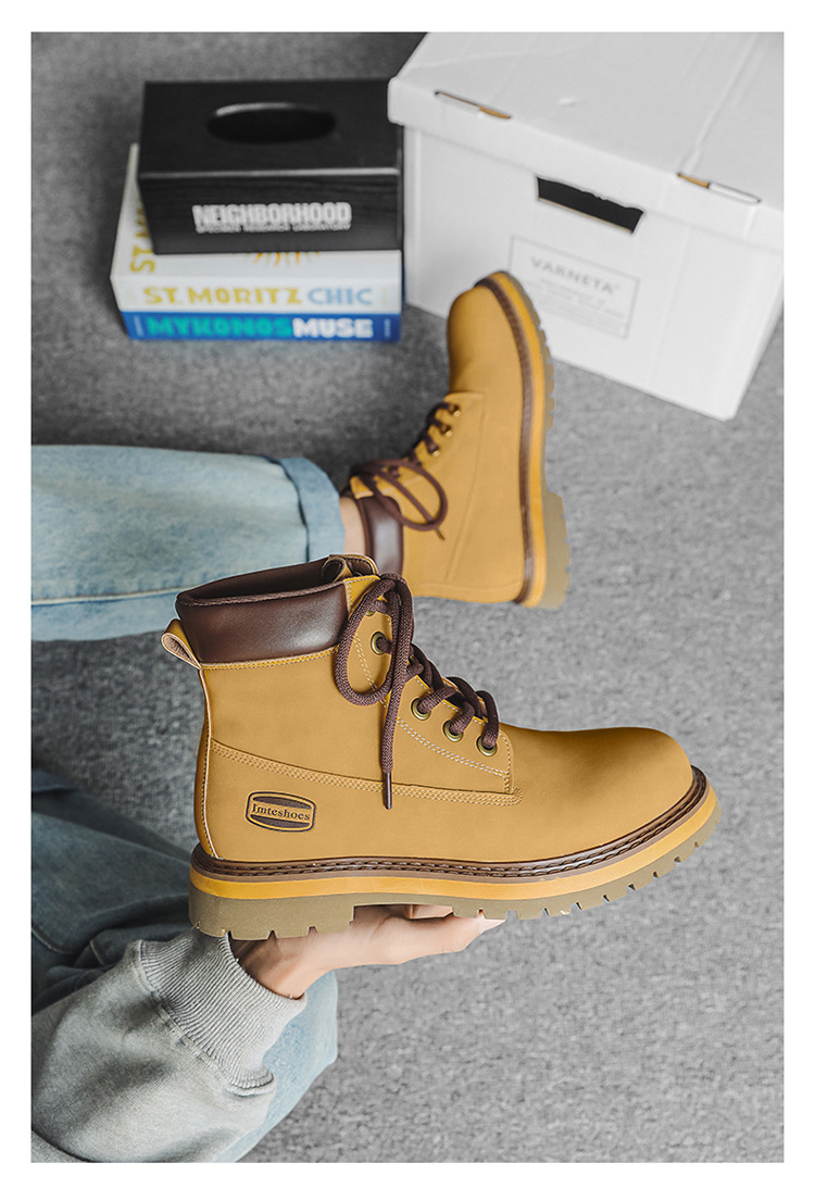 Men's English Style Thick Sole Mid Barrel Boots For Couples_voghion.com