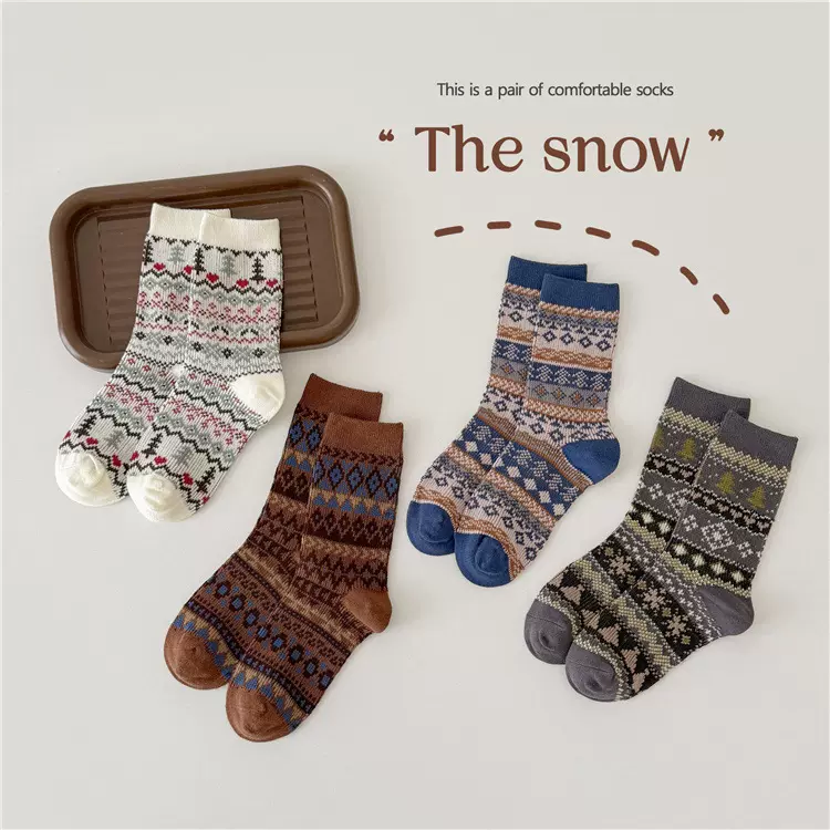 DM2515儿童袜子批发秋季宝宝双针双路棉袜学生袜费尔岛系列潮袜