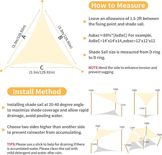 Household Triangular Rainproof Sunshade Sail, Yard Patio Sunshade Canopy, Tear-Resistant Outdoor Tarpaulin