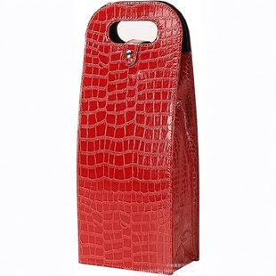 Amazon European and American Fashionable Simple Genuine Leather Red Wine Bag Is Easy to Carry Single Red Wine Gift Box Customization