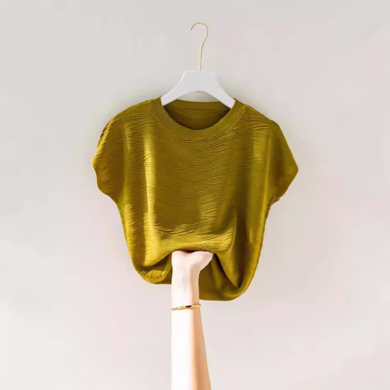 2024 Summer New Ins Ice Silk Thin Short-sleeved T-shirt Knitted Sweater Women's Wailer Texture Slim-fit Loose Top for Women 2024 Summer New Ins Ice Silk Thin Short-sleeved T-shirt Knitted Sweater Women's Wailer Texture Slim-fit Loose Top for Women