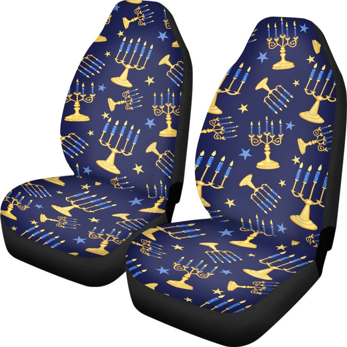 Amazon's best-selling car seat covers feature a Hanukkah candle print design and are custom-made with a non-slip backing. This set includes two pieces for the front seats
