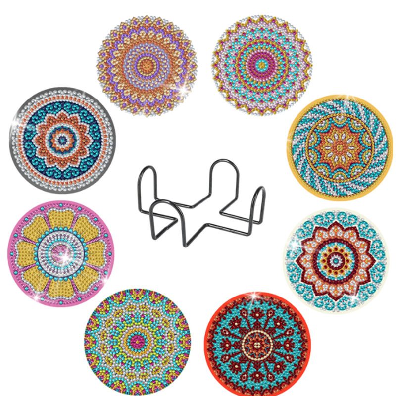 Personalizada taza de pintura de diamante transfronteriza almohadilla de taza de diamante redonda almohadilla mandala perimetral de pintura de diamante DIY