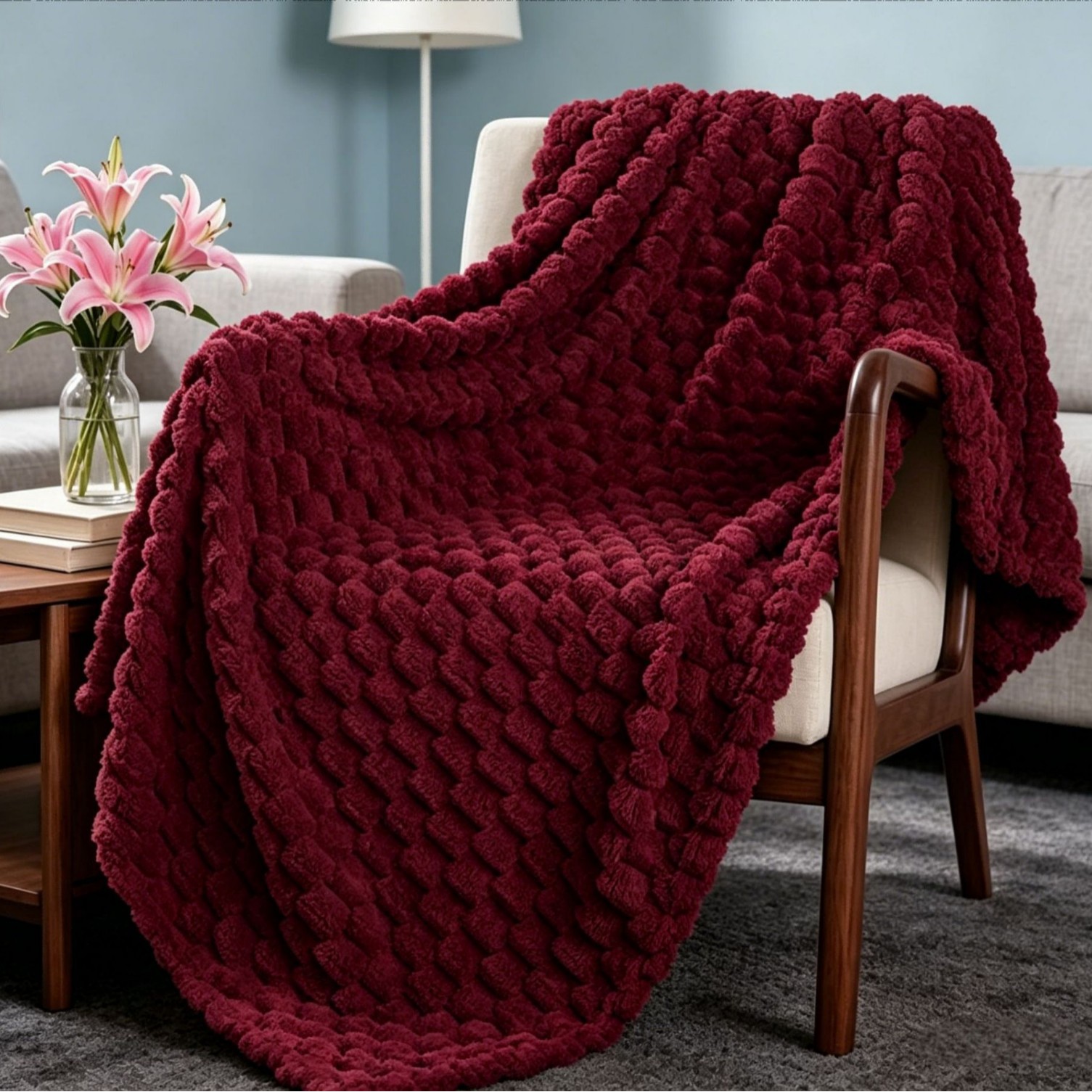 Manta Tejida Térmica para Siesta Jacquard 3D de Poliéster y Franela para Oficina y Dormitorio
