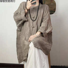 lk感棉麻衬衫超仙唐装上衣宽松中国风衬衣新中式外搭禅服茶服清冷