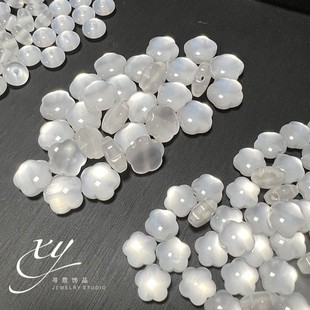 Ice through imitation white jade cat's eye resin plum blossom beads abacus beaded handmade DIY bracelet necklace accessories