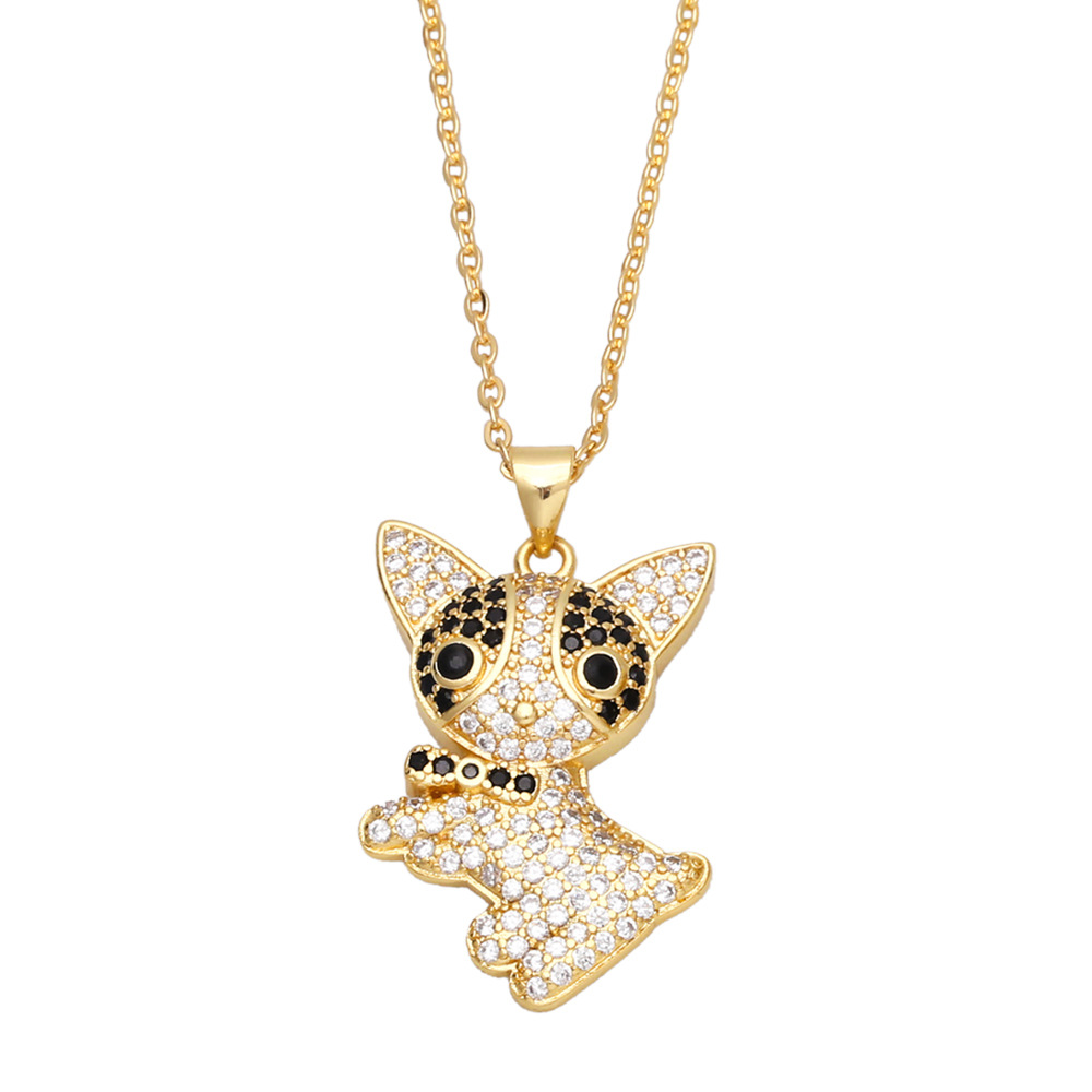 Cute Animal Puppy Pendant Copper 18K Gold-plated Inlaid Zircon Necklace