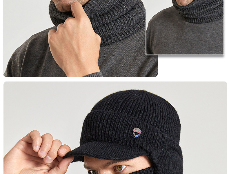 9148 Winter warme oorbescherming nekset plus pluche wollen gebreide herenmuts_voghion.com