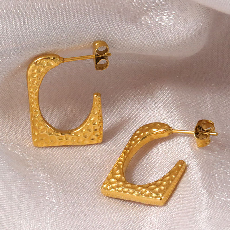 French Retro Niche High-end Simple Geometric Titanium Steel Gold Plated Earrings Exaggerated Frame Design Jewelry