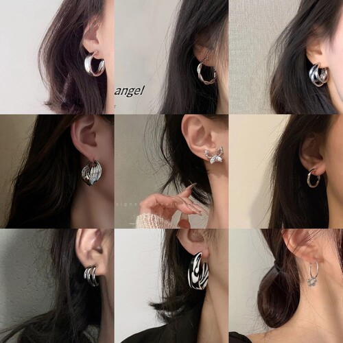 Minimalist style silver hoop earrings  new trendy cool style earrings studs and buckles exaggerated temperament earrings earrings