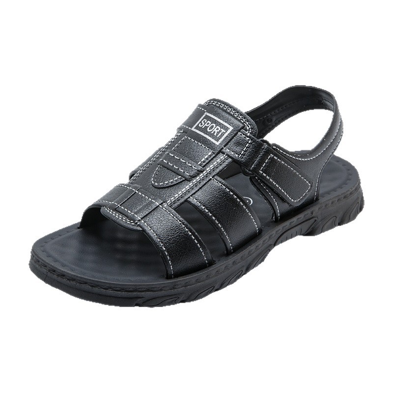 Men’s Adjustable Hook Loop Two-Wear Casual Sandals, Thick Non-Slip Rubber Sole Walking Slide_vogvips.com