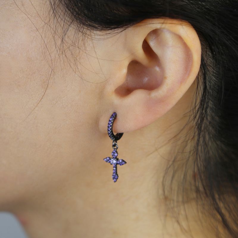 10g Weight Copper Ear Needle Material Drop Earrings Classification 1 Pair Quantity Daily, Street Occasion Copper Material Cross Pattern All Seasons Season Women's Gender Hip-Hop, Punk Style 1 Pair Hip-Hop Punk Cross Copper Drop Earrings 4