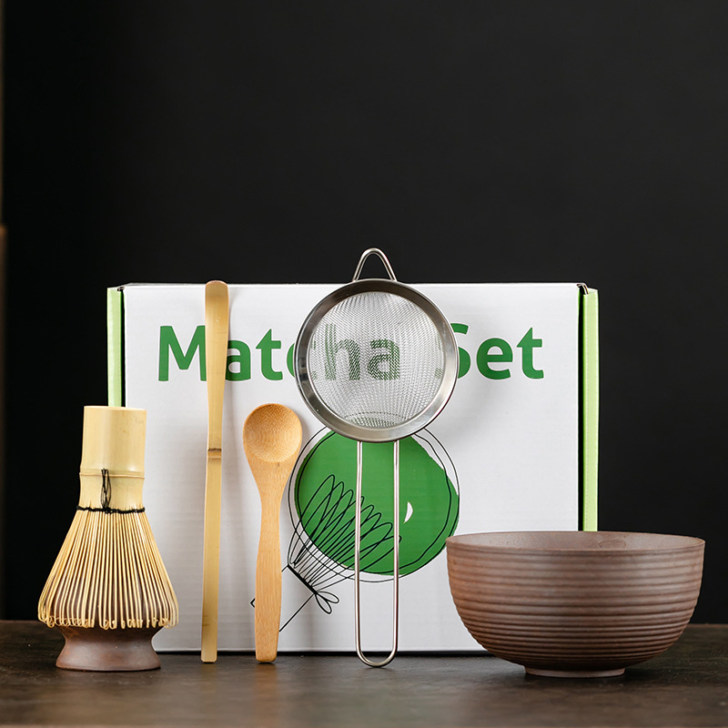 Conjunto de herramientas de matcha de cerámica transfronteriza con cuenco de boca, herramientas de orden de té, cuenco de matcha japonés con conjunto de paneles de té