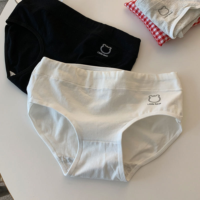 Cute Simple Pure Cotton Solid Color Women's Underwear Bear Comfortable Traceless Girl's Low Waist Underwear for Women