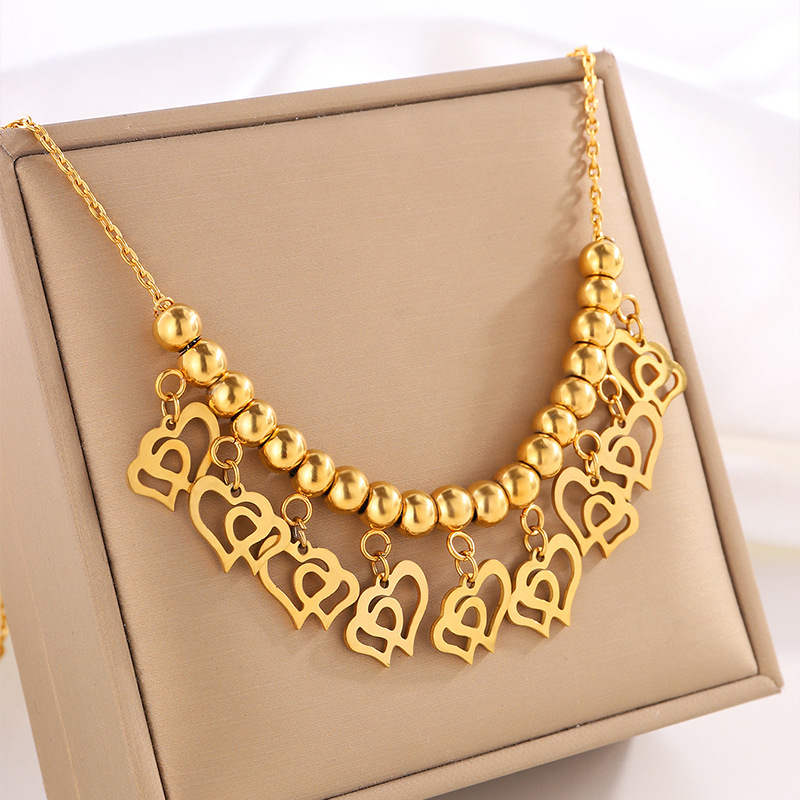 Real Gold Plated Plating Material PVD Coated Real Gold Plated Heart Shape Stainless Steel Exaggerated Waterproof Non Tarnish Titanium Steel Necklace
