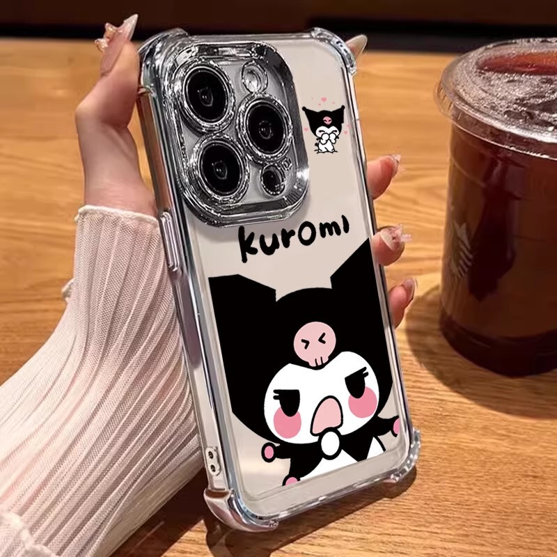 Kuromi Four-Corner Airbag Is Suitable for Apple Iphone17 Mobile Phone Case and Huawei Pura80 Electroplated Silver Protective Case