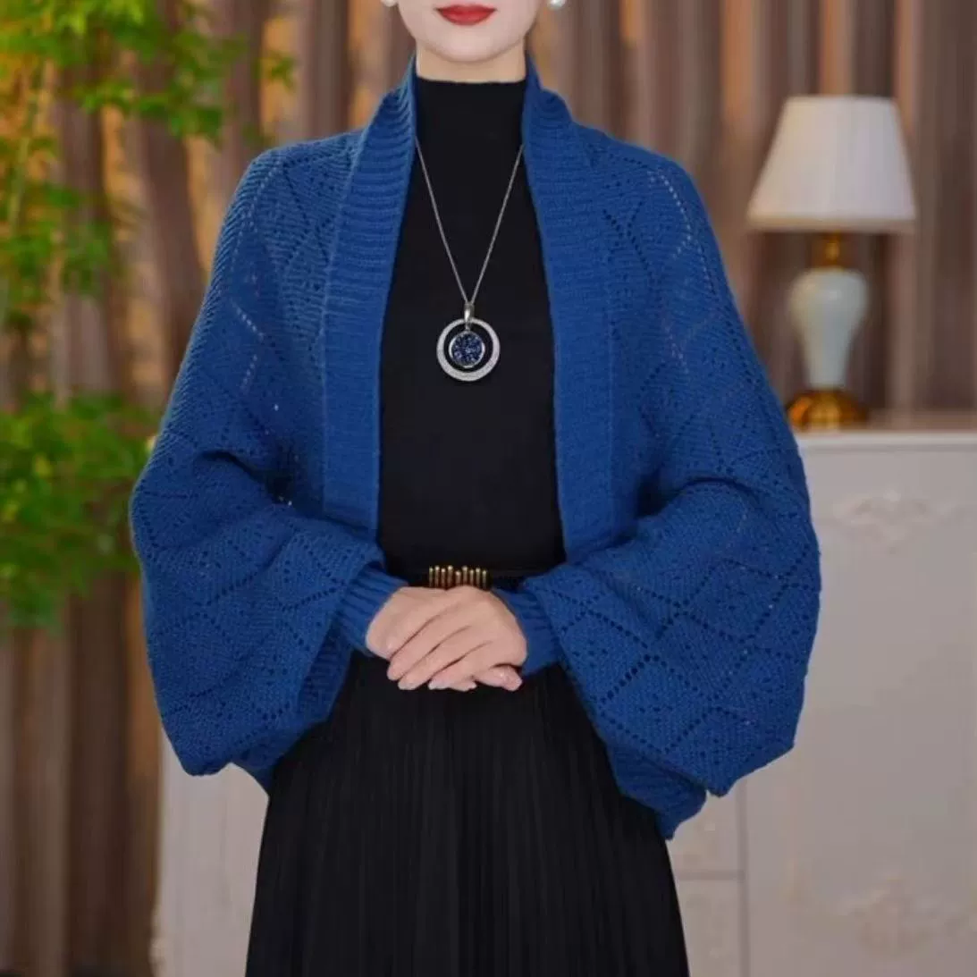 Демисезонное knitted Cloak, женский кардиган slim-fit с бриллиантовой вязкой, длина 145 см