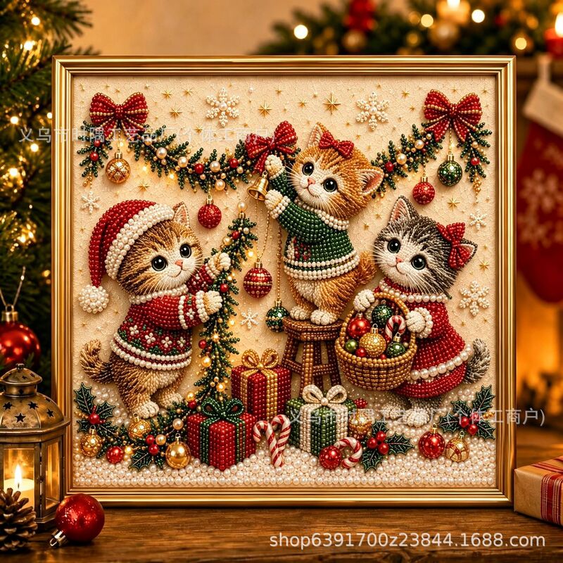Cross-border new product 3D Pearl Christmas Kitty Art Kit