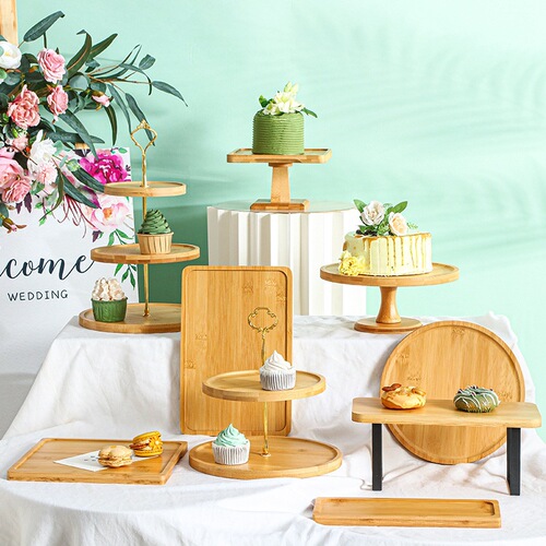 BB4C wholesale forest dessert table display stand wooden ornaments set layout bread cake tray snacks