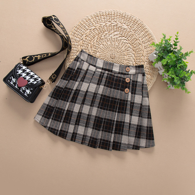 Falda de niñas 2023 Otoño e Invierno Nueva falda a cuadros anti-exposición JK Falda plisada falda de lana falda engrosada