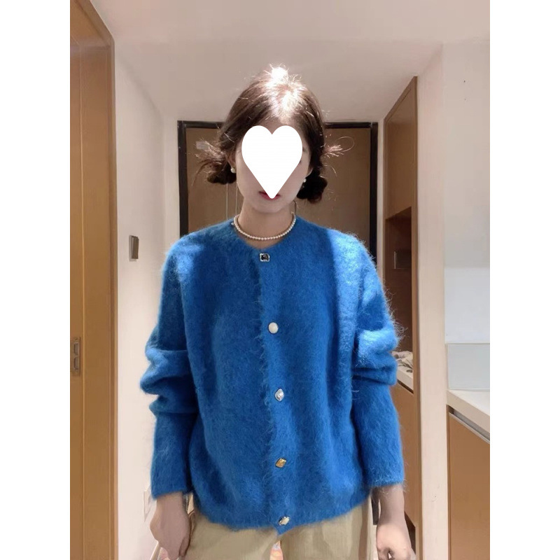 Cline azul de punto cardián de mujer nuevo primavera y otoño de alta calidad sensación suave de peluche engrosado suéter abrigo de moda image 3