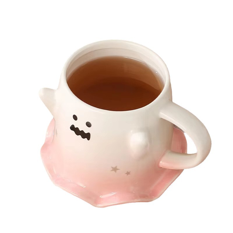 Creativo fantasma taza de cerámica con cuchara de Halloween taza de color gradiente taza de café de leche cubiertos diarios