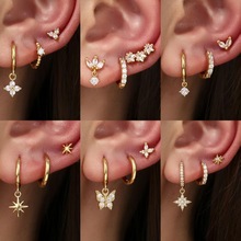 亚马逊新品榜女士时尚环状单耳套装耳扣欧美气质时尚女士铜耳钉女