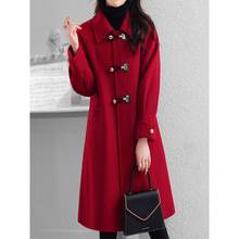 红色毛呢外套女中长款秋冬小个子加大码加厚毛呢子大衣