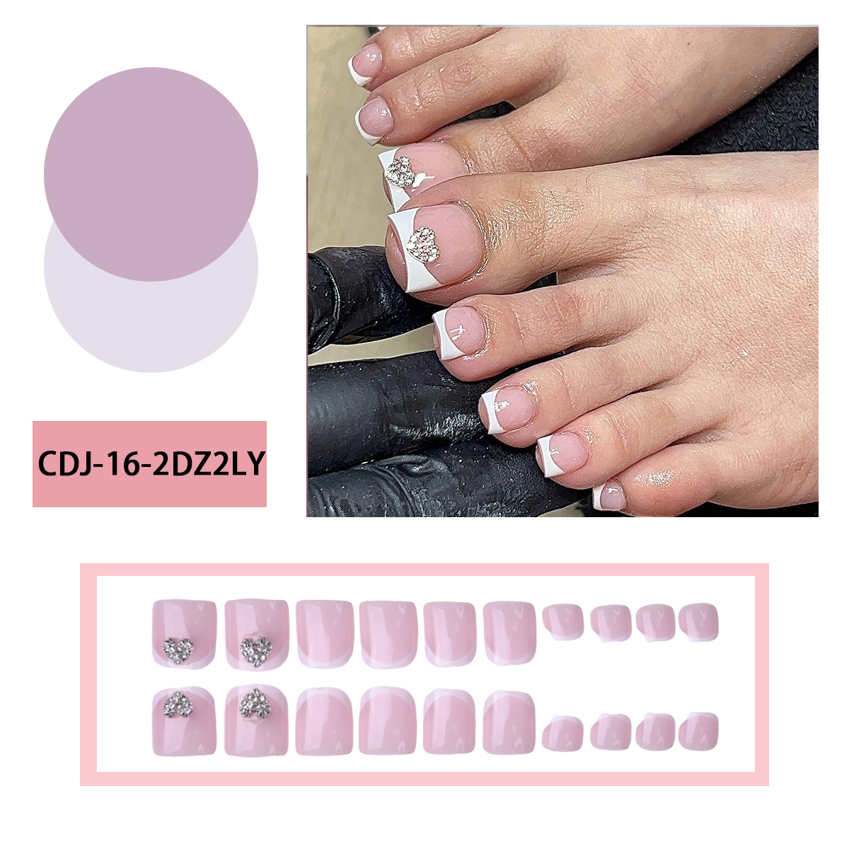 Fuente de fábrica directa punto transfronterizo perforación de amor pie parche de uñas de pie blanco francés usar uñas cortas al por mayor