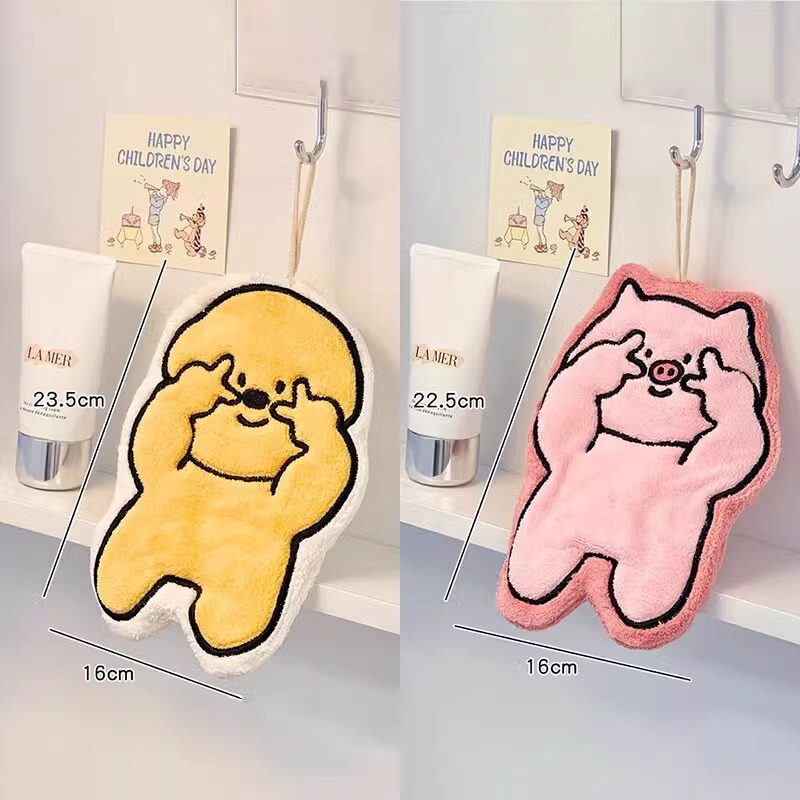 かわいい漫画刺繍コーラルベルベットワイプ家庭用キッチンタオルトイレ子供手洗い强い吸水ワイプタオル|undefined