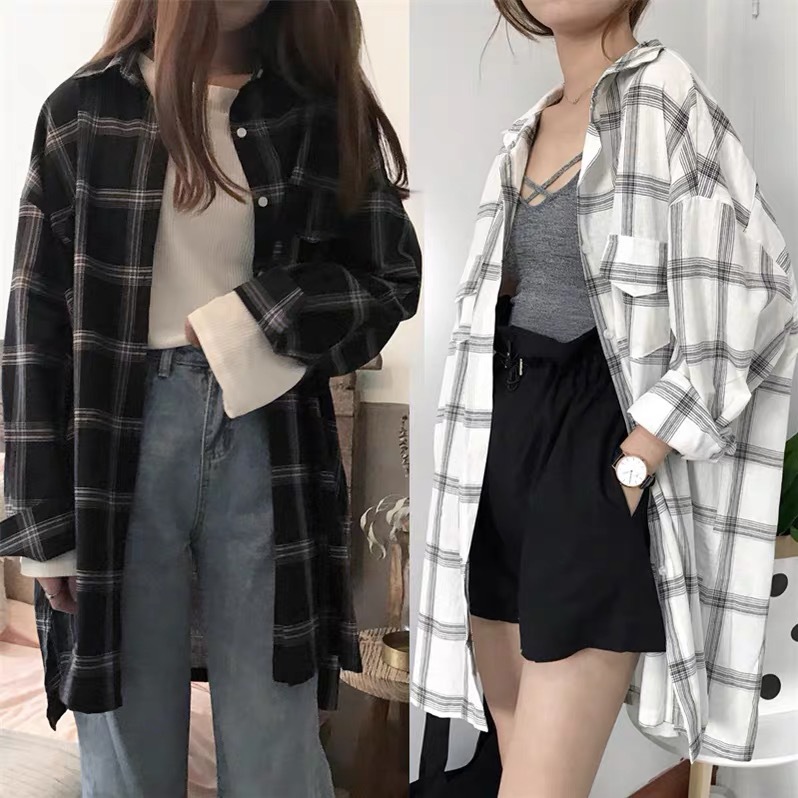 Cardigan, Shirt Tops Type Autumn Plaid Loose Women's Shirt New Style Long Sleeve Mid-Length Sun Protection Thin Fashionable Commute Intellectual Style