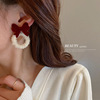 Red silver needle, retro demi-season earrings from pearl with bow, silver 925 sample, wide color palette