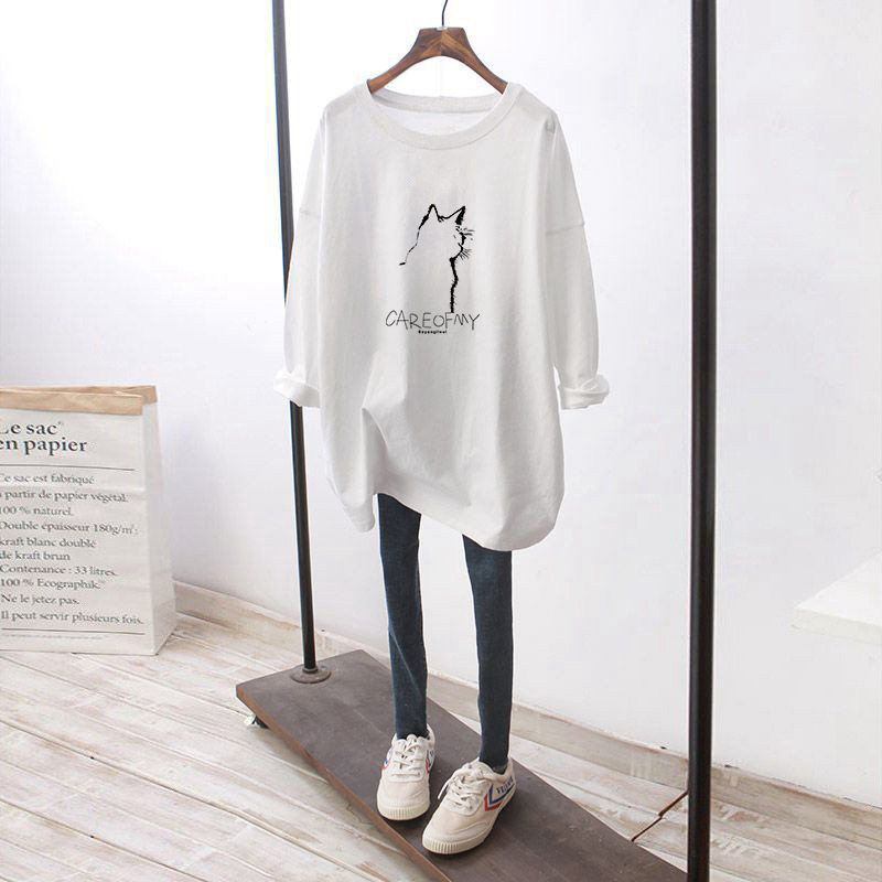 2025 Autumn and Winter New White Cotton Long-Sleeved T-Shirt Women's Loose Slimming Look Inner Layering Shirt Mid-Length Top 2025 Autumn and Winter New White Cotton Long-Sleeved T-Shirt Women's Loose Slimming Look Inner Layering Shirt Mid-Length Top