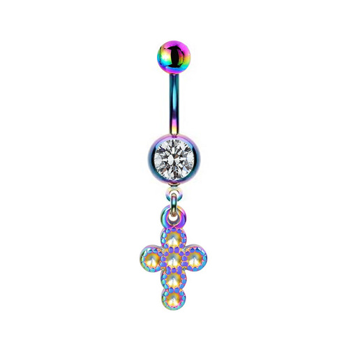 Gaibei European and American cross-border spray colorful navel ring spider cross gradient color heart-shaped moon pierced navel ornaments