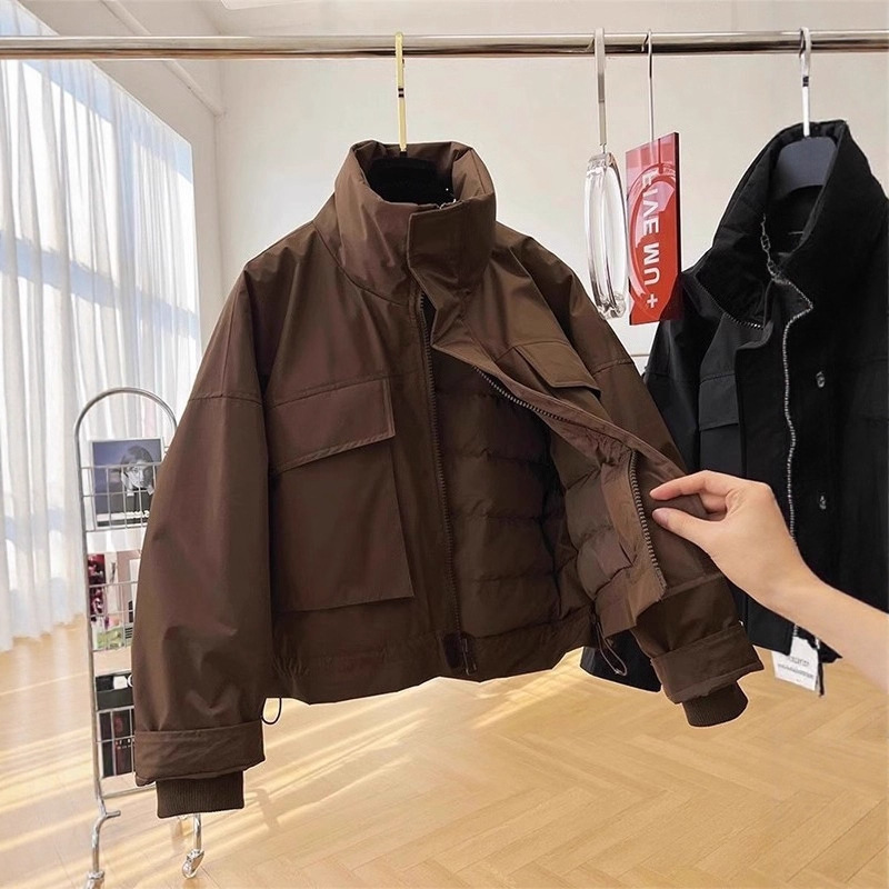 宽松加厚棉服冬季新款夹棉冲锋衣男士立领休闲夹克棉袄大口袋外套
