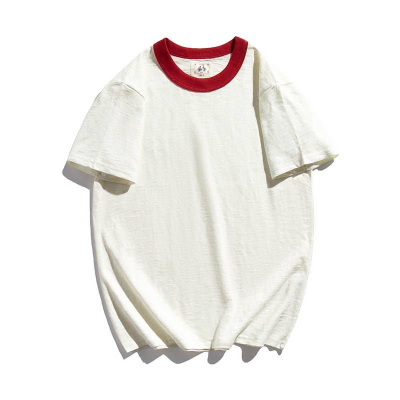 National Fashion Retro 70 s and 80 s Chinese Style Couple's Pure Cotton Loose Clothes Short Sleeve T-shirt Nostalgic Solid Color Top